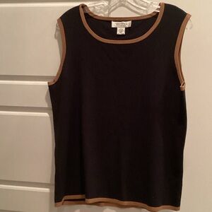 Black Sleeveless Tank with Tan Trim - Brand: st. john